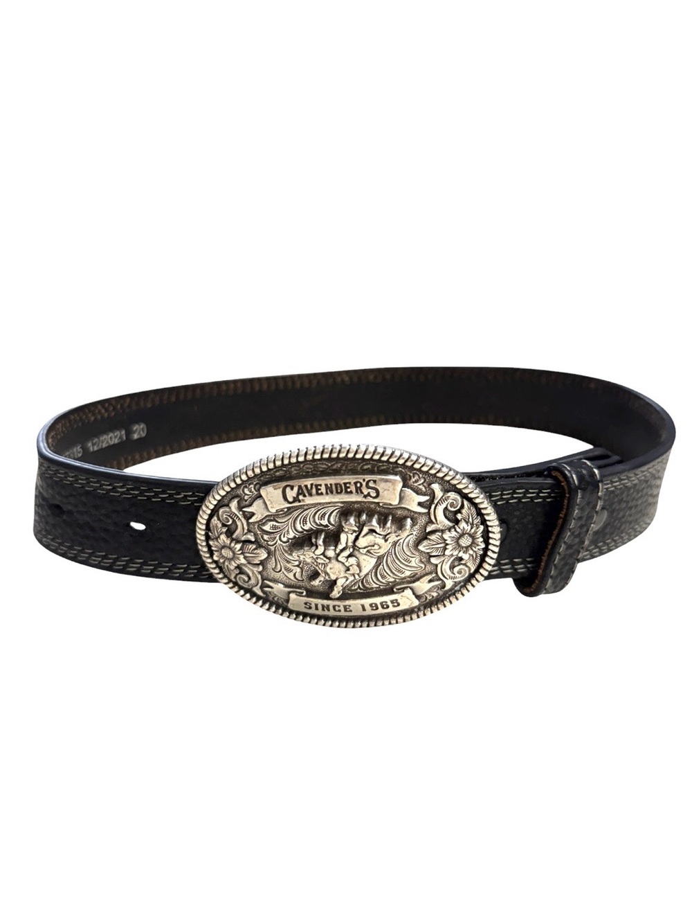M & F Western Cavender’s Black Leather Western Belt with Silver Buckle Boys 20